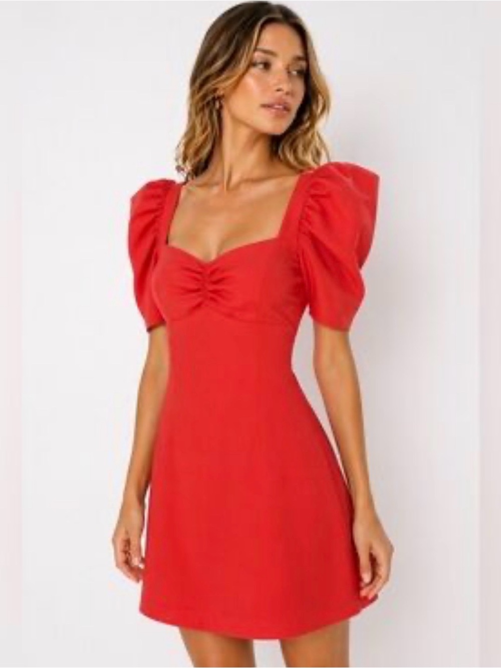 Likely Vibrant Red Puff-Sleeve Mini Dress size 8